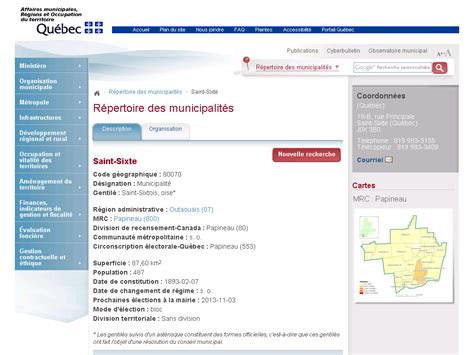 Répertoire des municipalités .